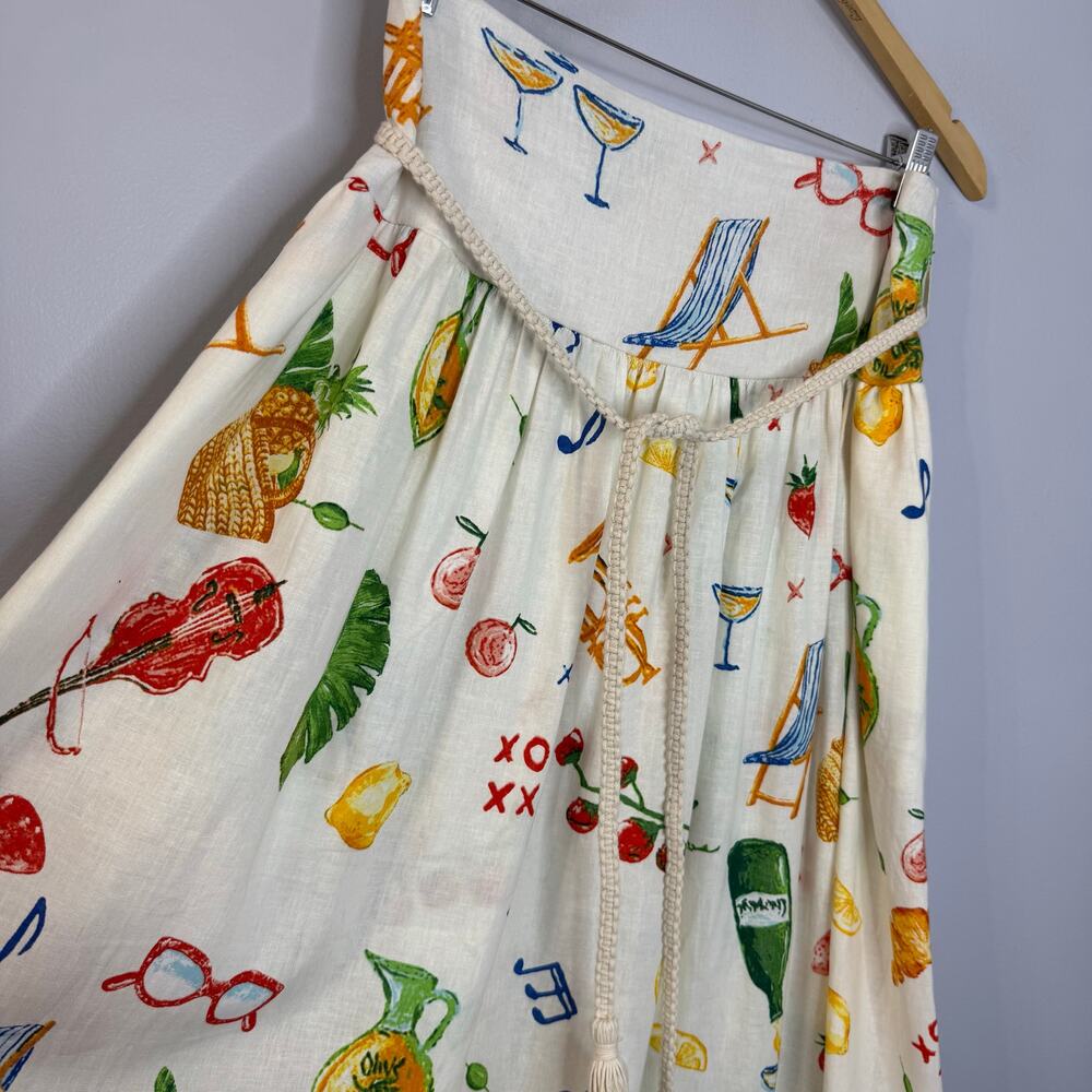 Calypso St. Barth Linen Maxi Skirt Party Time Picnic Lobster Coastal Women's L - Picture 3 of 12